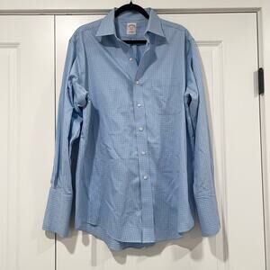 Brooks Brothers‎ 346 Men's Dress Shirt Button Down Light Blue Check Size 15.5 33